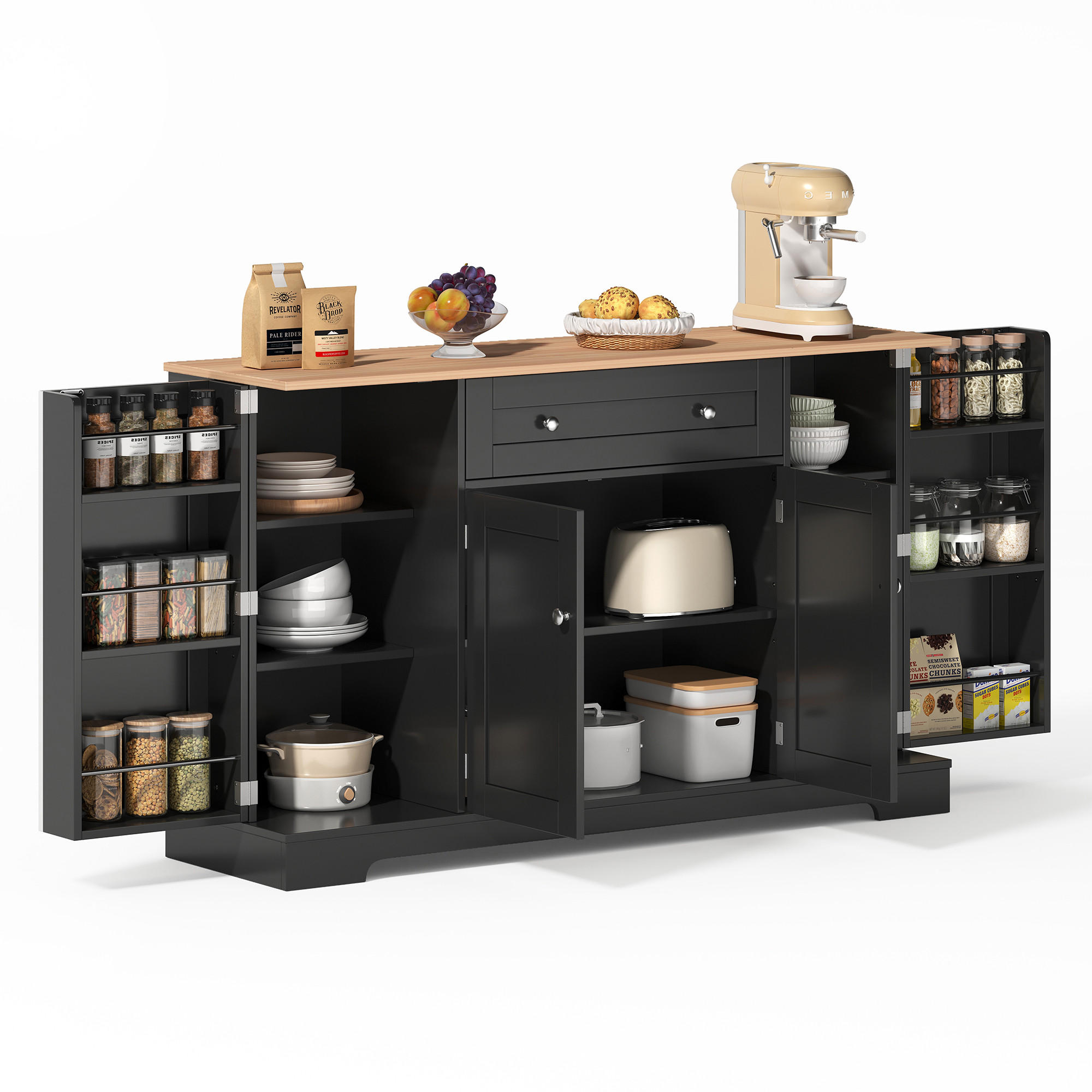 SIDEBOARD mit Schublade & 4 Türen in Schwarz – moderner Stauraum - Schwarz, Holzwerkstoff (138/85/40cm) - BEAOK