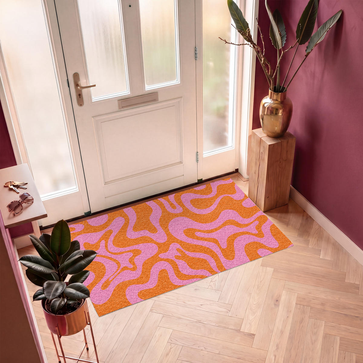 ROHOŽKA Vzor - Ružová - Oranžová - Abstraktné - Moderné 150x90 cm - pink, plast (150/90cm) - MuchoWow