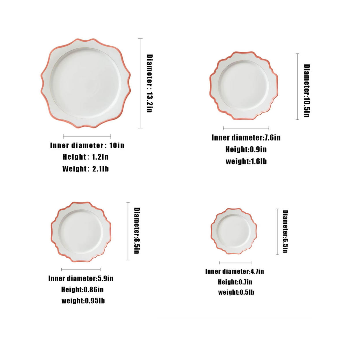 TELLERSET Weiß Roségold Bone China 4tlg Ø30 Ø27 Ø20 Ø16 cm - Weiß Hochglanz, Keramik (33/33/3cm) - Quality Elegance