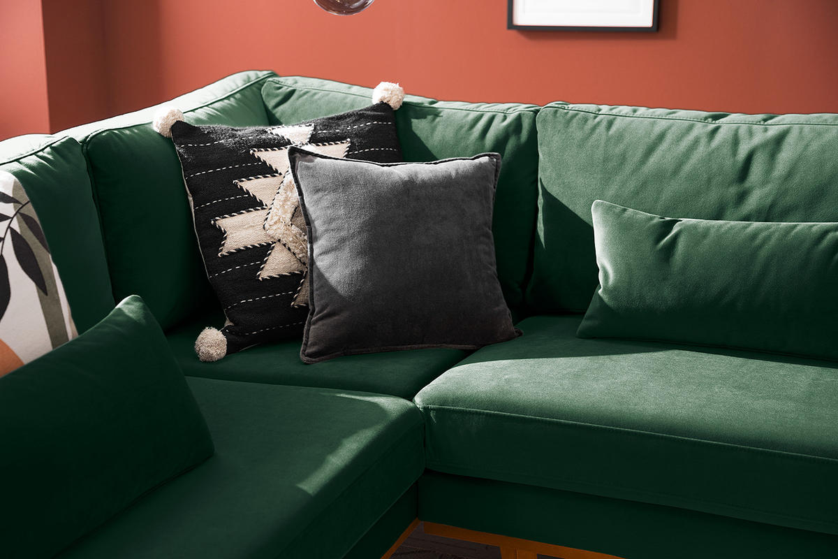 ECKSOFA mit Ottomane - Buchefarben/Grün, Buchenholz/Textil (287/219cm) - home24