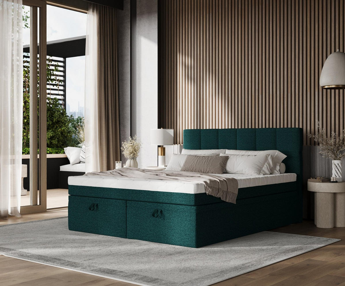 BOXBETT Elano 200/200 cm Grün im Riva Stoff - Schwarz/Grün, Holz/Holzwerkstoff (200/200cm) - AltaBeds