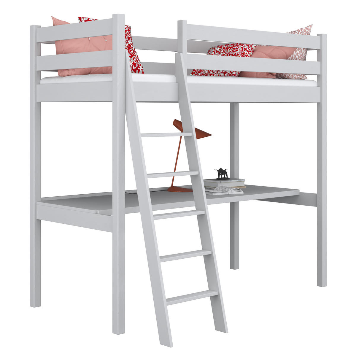 HOCHBETT N03 mit Schreibtisch Grau 80/190 - Grau, Naturmaterialien/Holz (80/190cm) - N-Wood