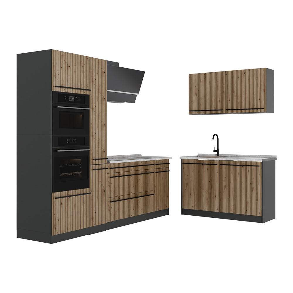 Vicco ROHOVÁ KUCHYŇ R-Line, Řemeslný dub/Antracit, 230 x 120 cm pracovná doska Mramor