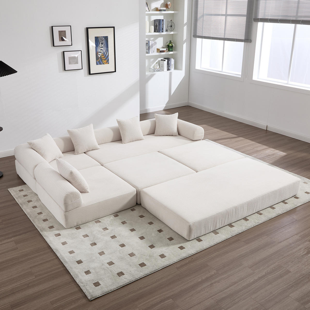 MODULARES Schlafsofa 270/180/64 cm aus Cord mit Seitentasche Beige - Beige, Textil (180/64/270cm) - Modenvie