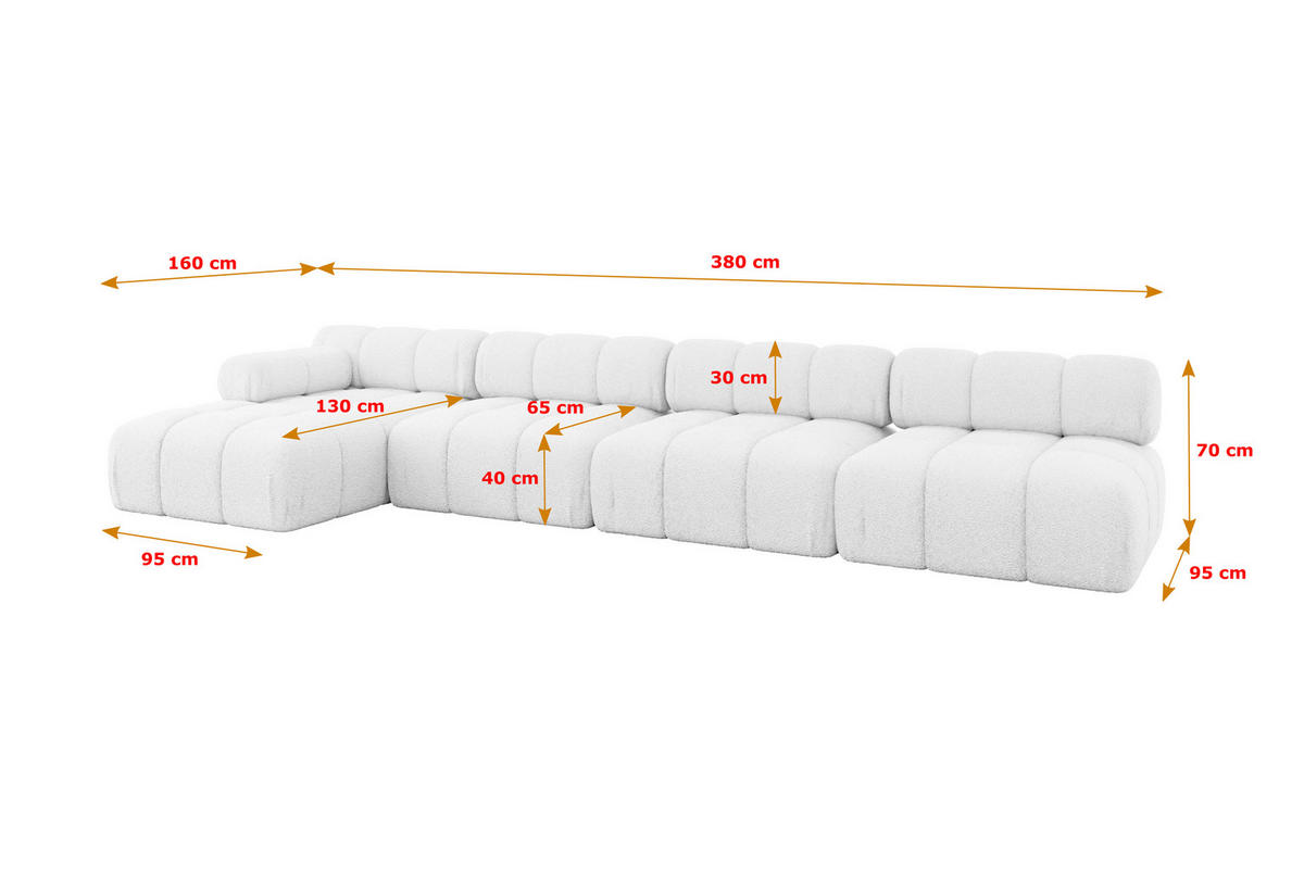 ECKSOFA modulares Sofa Razon-L3 - 380x160x70 cm Weiß Bouclé - Weiß, Holzwerkstoff/Textil (380/160cm) - ALTDECOR