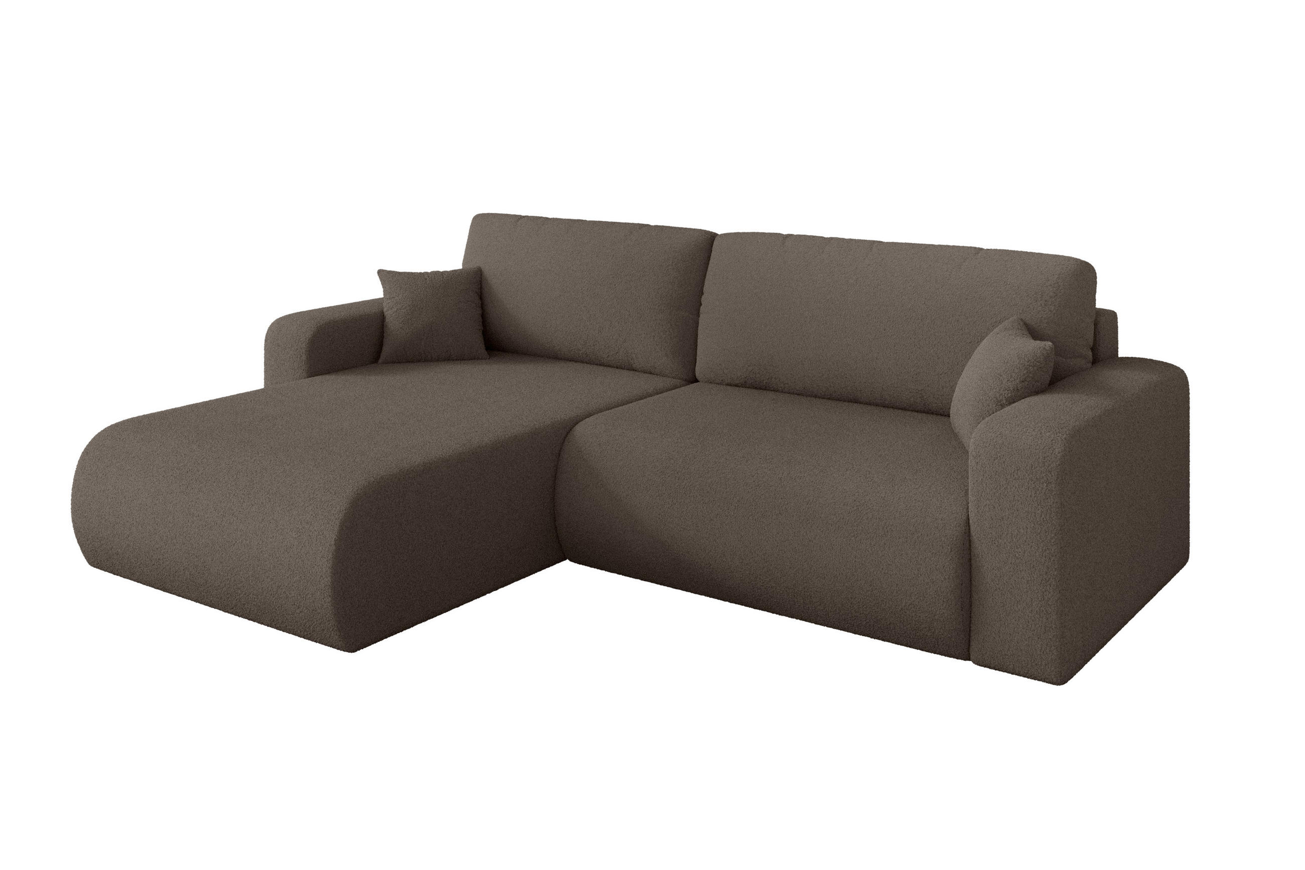 ROHOVÁ SEDAČKA s funkcí spaní, otoman vlevo BERY-L 276x193x88 hnědá bouclé - černá/hnědá, kompozitní dřevo/textil (276/193cm) - ALTDECOR