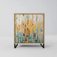SIDEBOARD BIRCH KALEIDOSCOPE, Eichefarben, 57,5x42x67,5 cm, Schwarze Metall-Rahmenfüße - Eichefarben/Multicolor, Holzwerkstoff/Metall (57.5/67.5/42cm) - SpaceRebels
