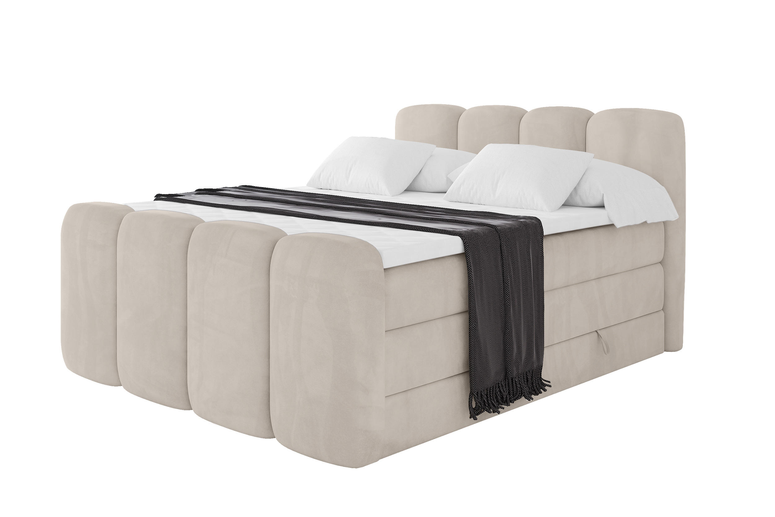 BOXBETT mit Matratze H3|H4 - NINA-Z KING - 160x200 cm - Beige - Champagner, Holzwerkstoff (160/200cm) - ALTDECOR
