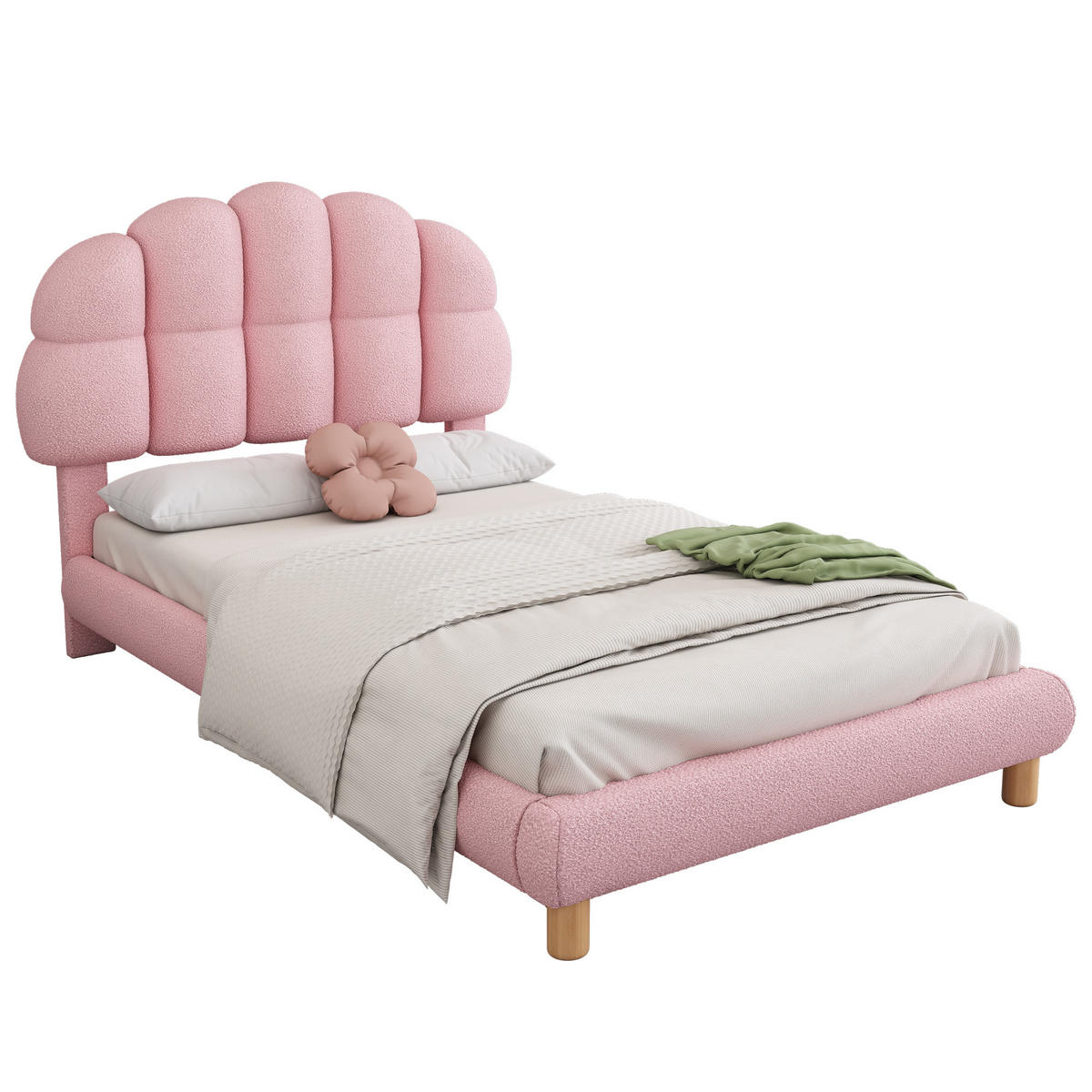 POLSTERBETT 90/200 cm rosa aus Kreisvlies mit verstellbarem Kopfteil - Rosa, Textil (90/200cm) - OKWISH