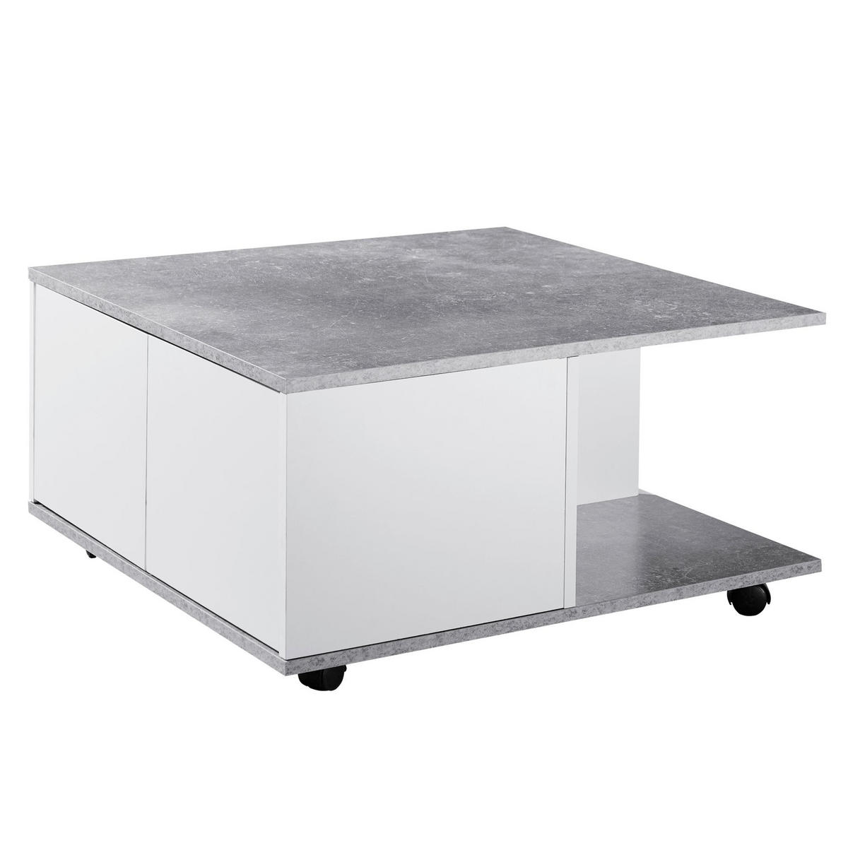 COUCHTISCH mit Rollen, Melaminharzbeschichtung und 2 Schubladen, Grau 70x70x36 cm - Grau, Holz (70/70/36cm) - KADIMA DESIGN