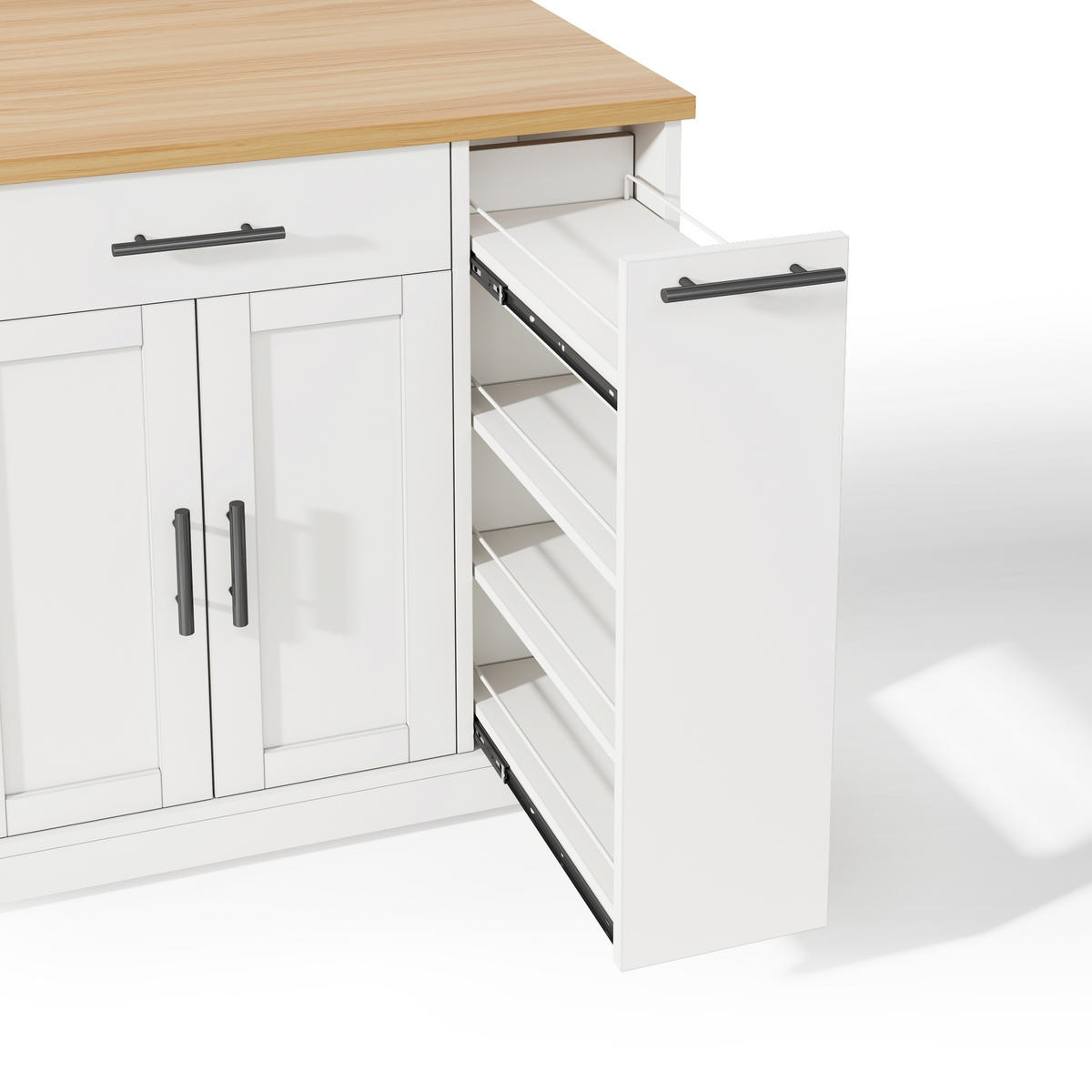 KÜCHENINSEL auf Rollen, KLAPPBARE ARBEITSPLATTE, INTEGRIERTER MÜLLSCHRANK, MDF Holzoptik, Küche, 120/70/93 cm - Weiß, Kunststoff (70/93.5/120cm) - Rolipo