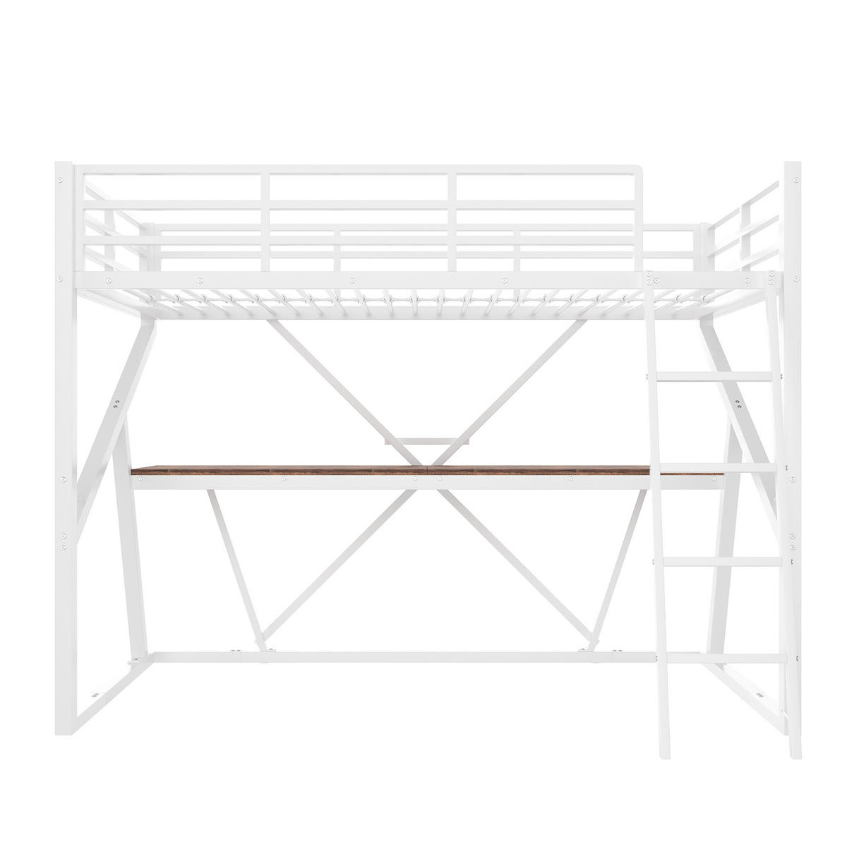 HOCHBETT 90x200cm Weiß Metall LED-Leiste Geländer Schreibtisch - Weiß, Metall (90/200cm) - FLIEKS