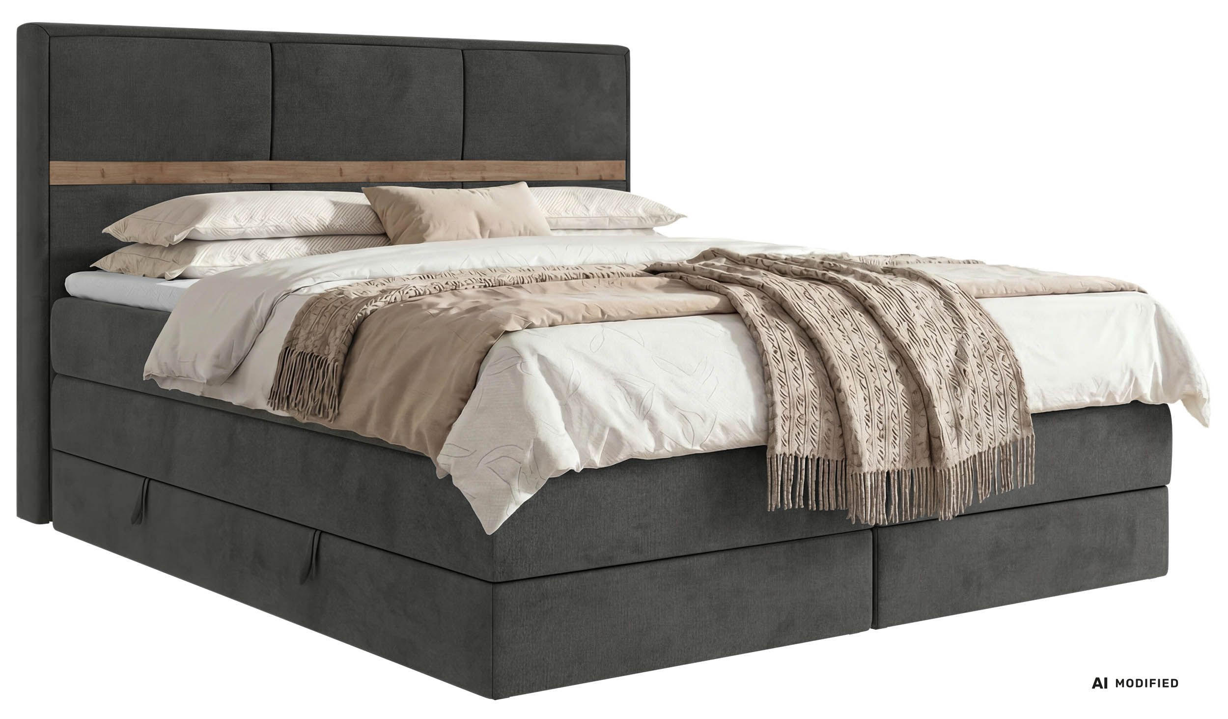 POSTEL BOXSPRING ORVO KING 160/200 - Tmavě šedá Samet - Topper T25 - H3 - černá/tmavě šedá, textil/plast (160/200cm) - MKS