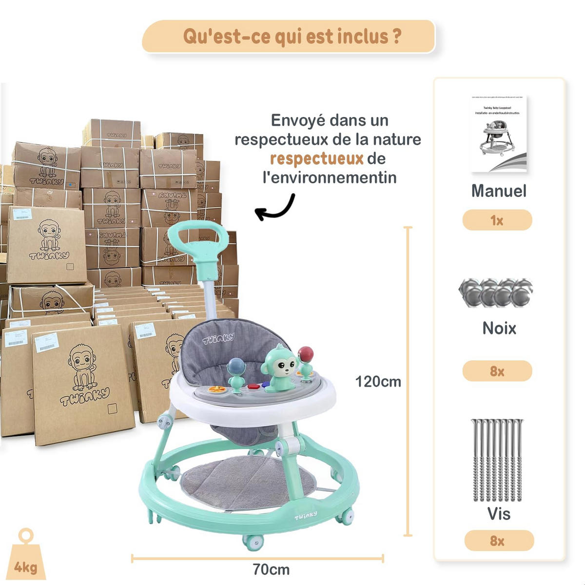 LAUFLERNWAGEN mit Spielset & Bodenmatte Mint Grün - Mintgrün, Kunststoff (70/70cm) - Twinky