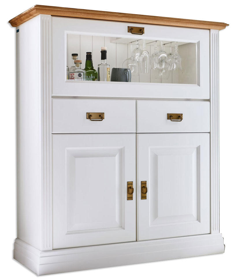 BARSCHRANK Novara 3-türig - Weiß/Braun, Holz (111/133/45cm) - Casamia Massive Möbel