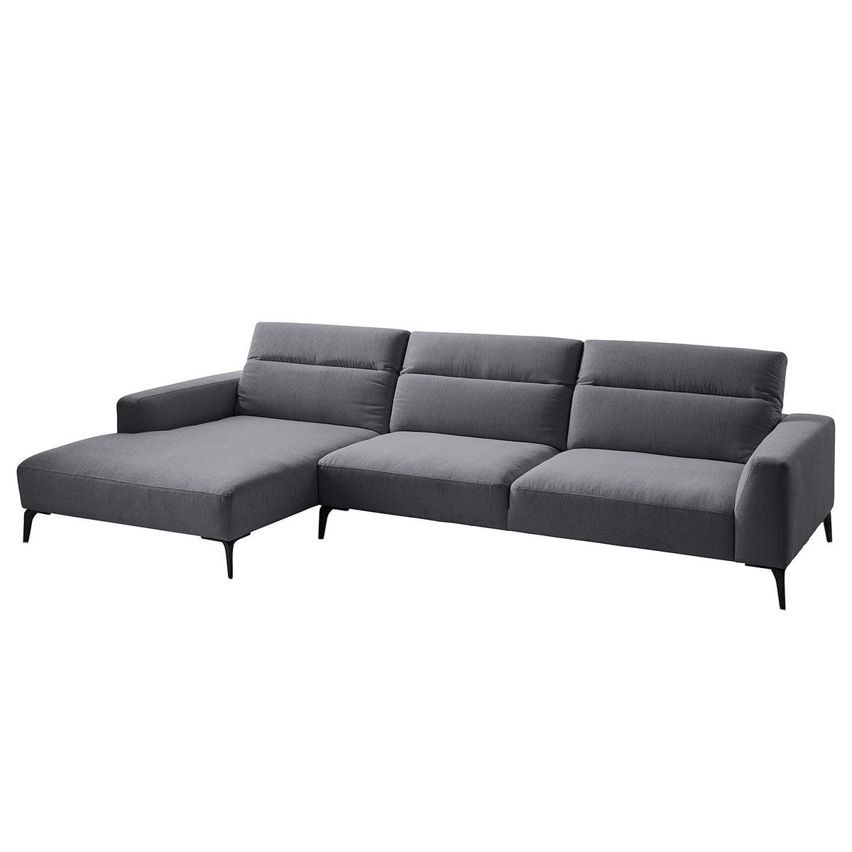 ECKSOFA mit Longchair - Schwarz/Grau, Textil/Metall (328/180cm) - home24