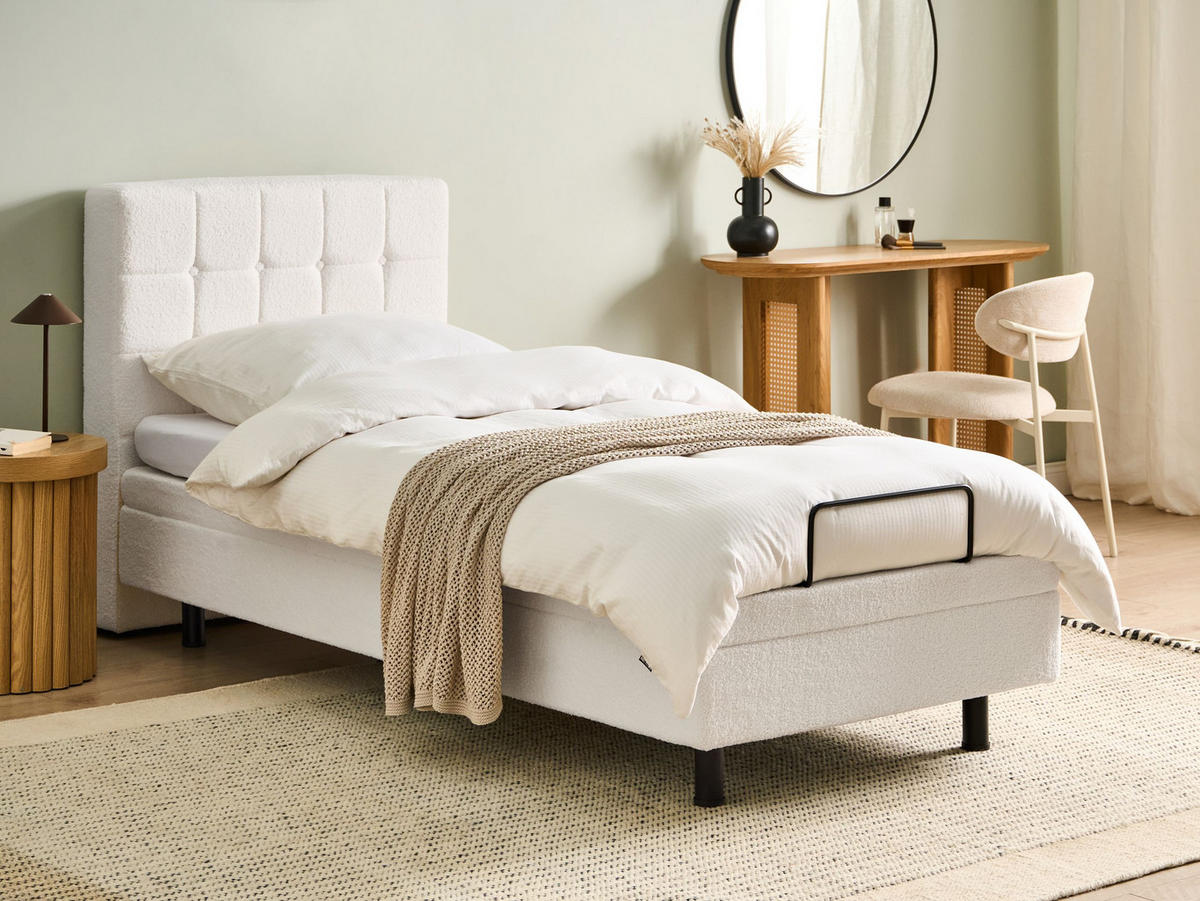 POSTEL nastavitelná 90/200 cm Bouclé Krémově bílá Duke - krémová, textil (90/200cm) - Beliani