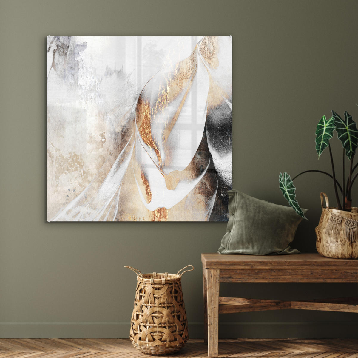 ACRYLGLASBILD Luxus - Abstrakt - Gold - Weiß 90x90 cm - Goldfarben, Glas (90/90cm) - MuchoWow