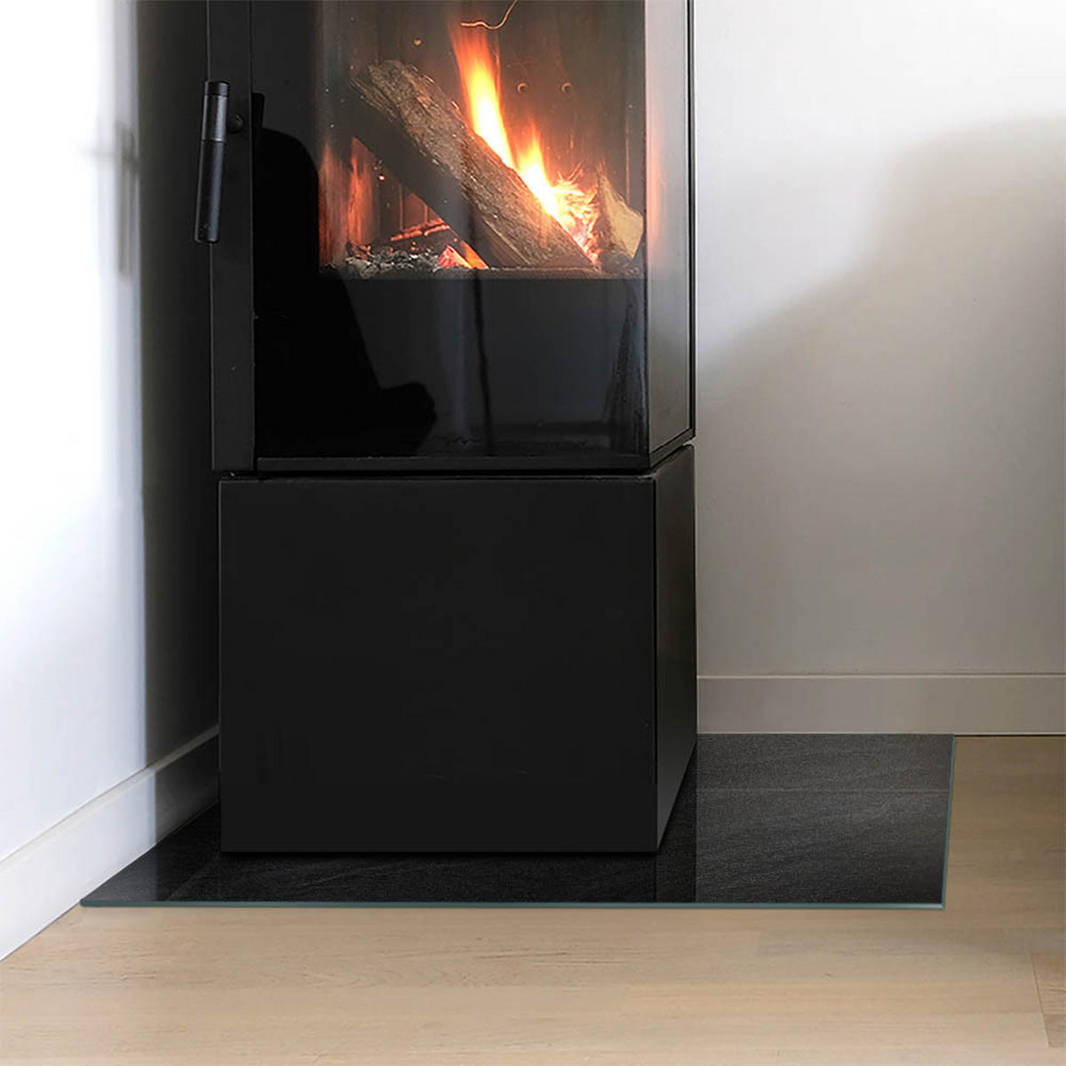 GLASPLATTE für Kamin 60x40 cm Schwarz - Schwarz, Glas (60/40/0.4cm) - ArtPrintCave