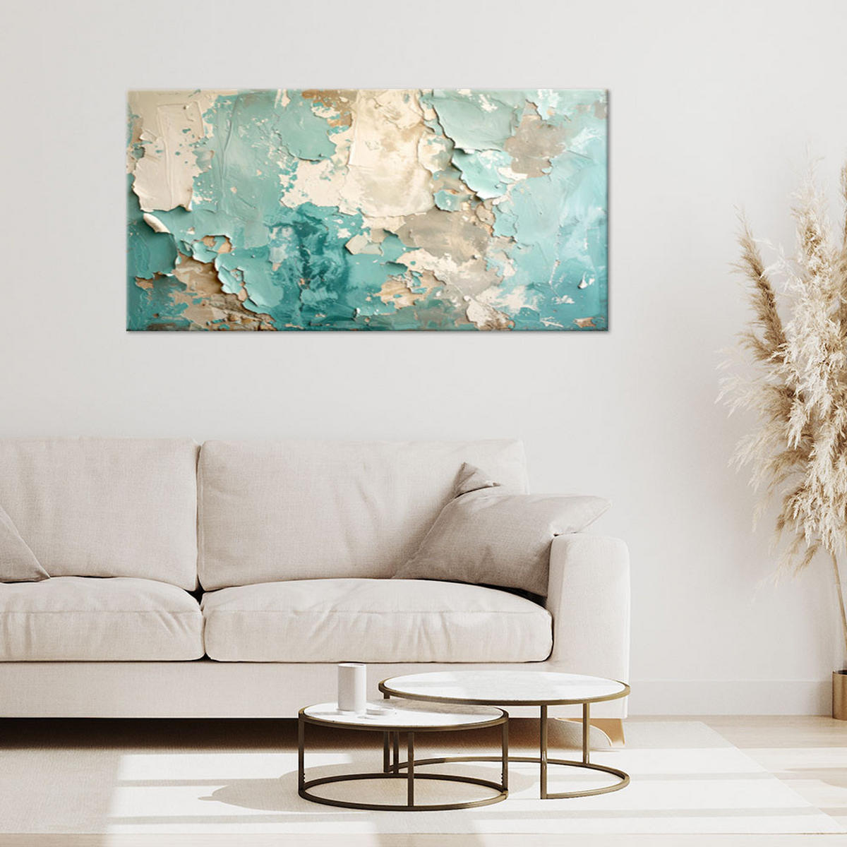 LEINWANDBILD Hintergründe und Texturen 100x50cm - Türkis, Textil (100/50cm) - Feeby