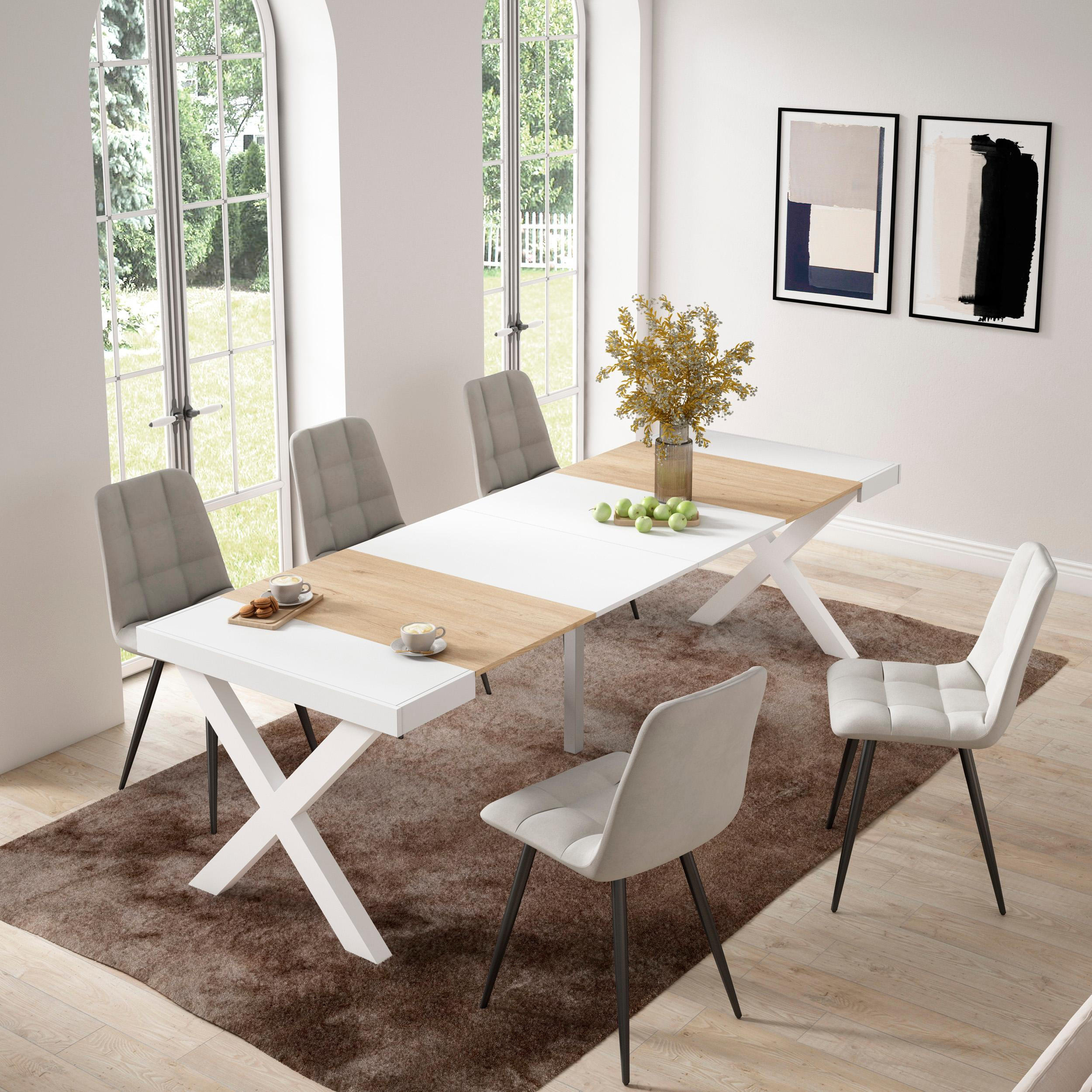 KONSOLENTISCH ausziehbar 58 bis 262cm, für 12 Gäste, eiche weiß, 90/58/73cm - Eichefarben/Weiß, Holzwerkstoff (90/262/73cm) - Skraut Home