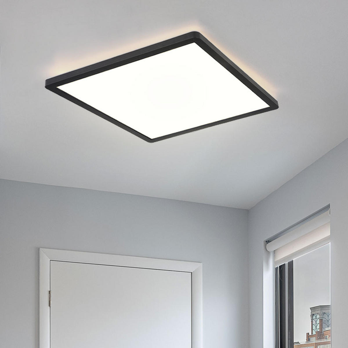 LED DECKENLEUCHTE Schwarz Opal - Schwarz, Kunststoff (42/42/2.5cm) - Globo Lighting