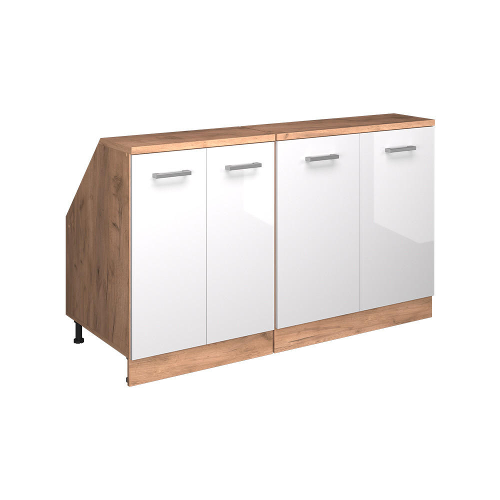 Vicco KUCHYŇSKÁ SKŘÍŇKA POD ŠIKMOU STŘECHU R-Line Bílá vysoký lesk 140 cm Sada 2 korpusů skříně hloubka 60 cm