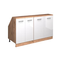 KUHINJSKI ORMAR ZA KOSINE KROVA R-Line Sjajna Bijela 140 cm Set od 2 korpusa ormara, dubina 60 cm - hrast medunac/bijela visoki sjaj, drvni materijal (140/83.8/60cm) - Vicco