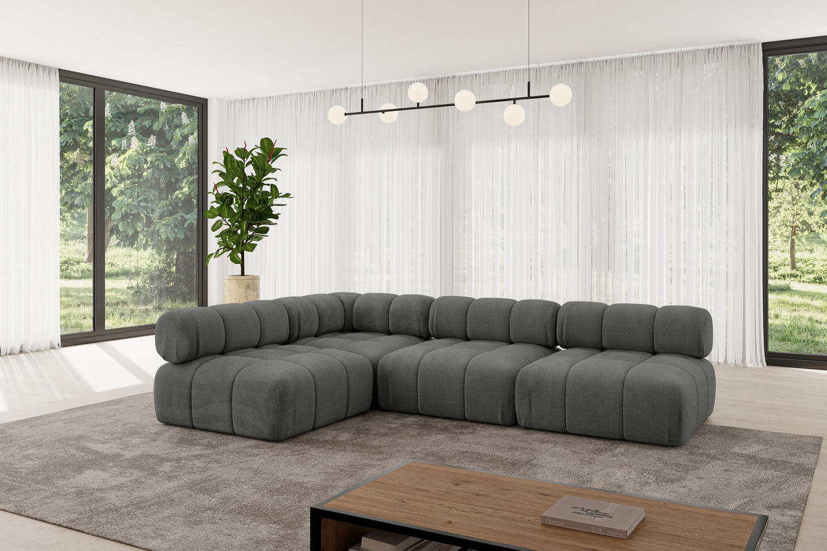 ECKSOFA modulares Sofa Samaro-L2 - 285x190x70 cm Dunkelgrau Velours - Dunkelgrau, Holzwerkstoff/Textil (285/190cm) - ALTDECOR