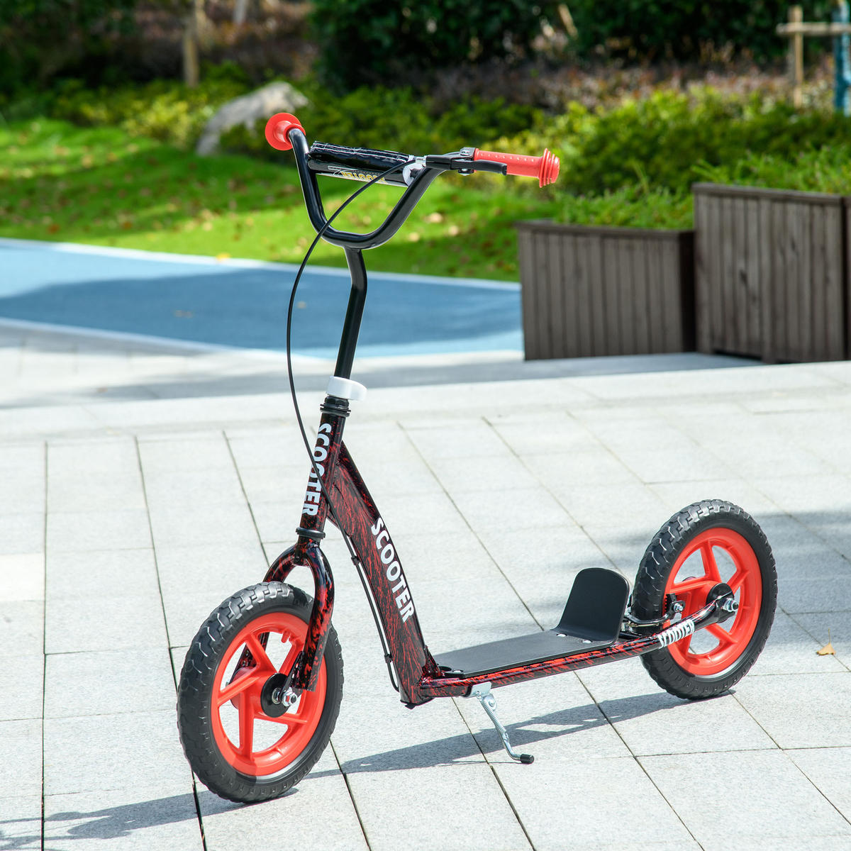 KINDERROLLER Scooter Tretroller mit verstellbarem Lenker, großen Rädern Rot - Rot, Metall (118/52/88cm) - AIYAPLAY