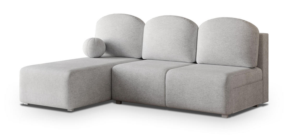 ECKSOFA TRAMA Hellgrau Geflochtener Stoff mit Schlaffunktion - Hellgrau, Holz (200/143cm) - MASSENO