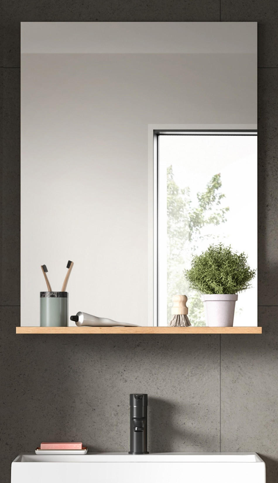 SPIEGEL Eiche Artisan 60 x 79 cm, Wandspiegel mit Ablage - Eiche Artisan, Glas/Holzwerkstoff (60/79/18cm) - Inn.Furn