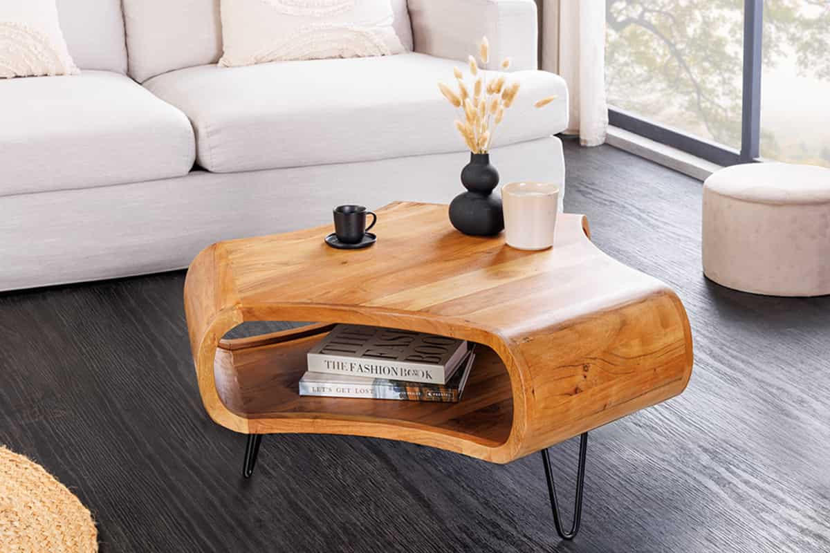 COUCHTISCH ORGANIC LIVING Akazie Braun 90cm - Schwarz/Braun, Holz/Metall (80/90/38cm) - riess-ambiente