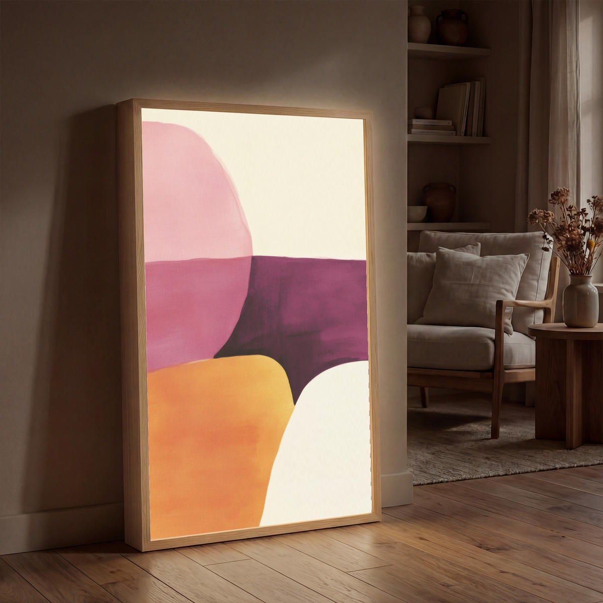 NÁSTĚNNÁ LAMPA S AKUMULÁTOREM Tvary - abstraktní - barevné 60x90 cm - růžová, kompozitní dřevo (60/90/8cm) - OnlyWow