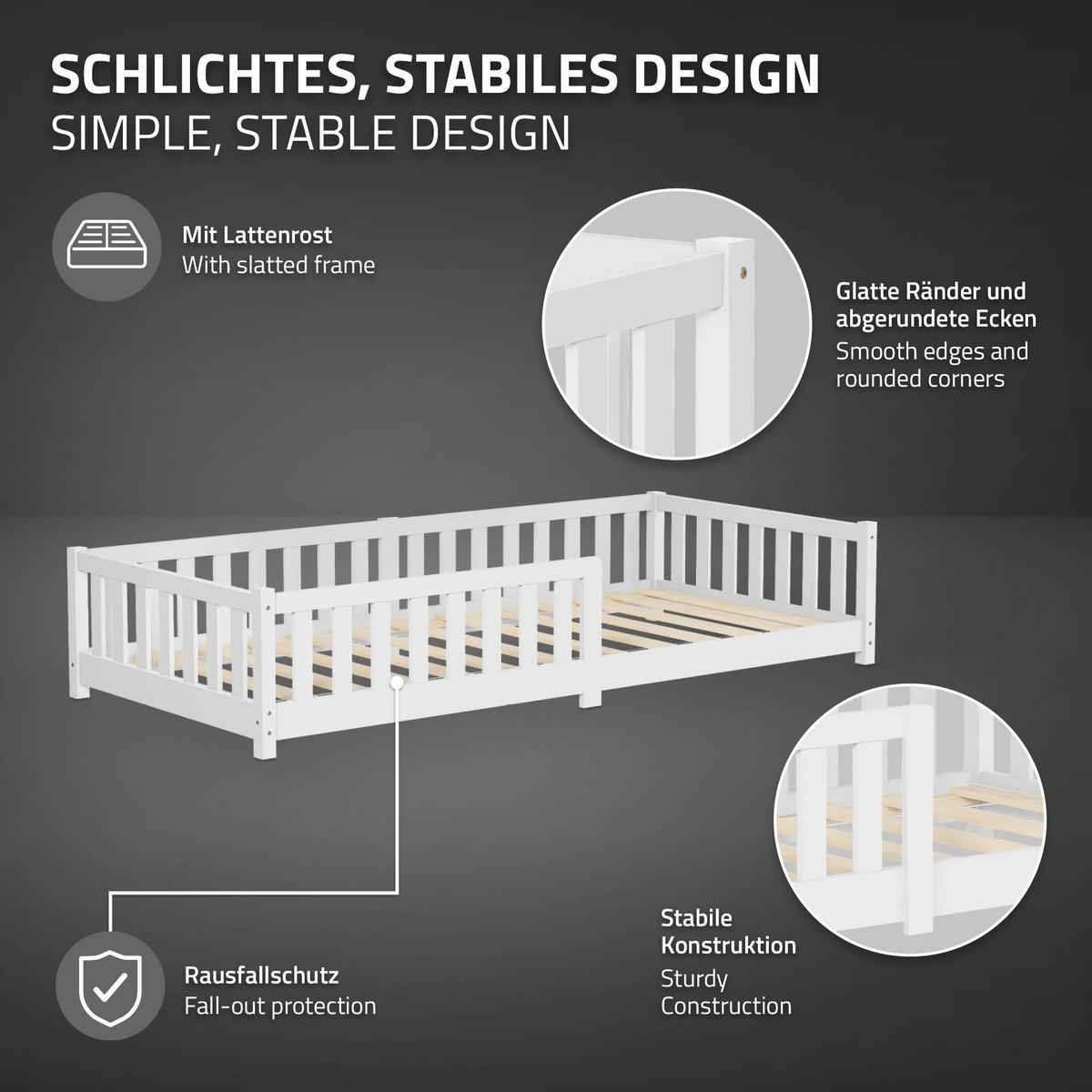 KINDERBETT 90x200 cm Weiß mit Matratze H:10 cm - Weiß, Kunststoff (90/200cm) - ML-DESIGN