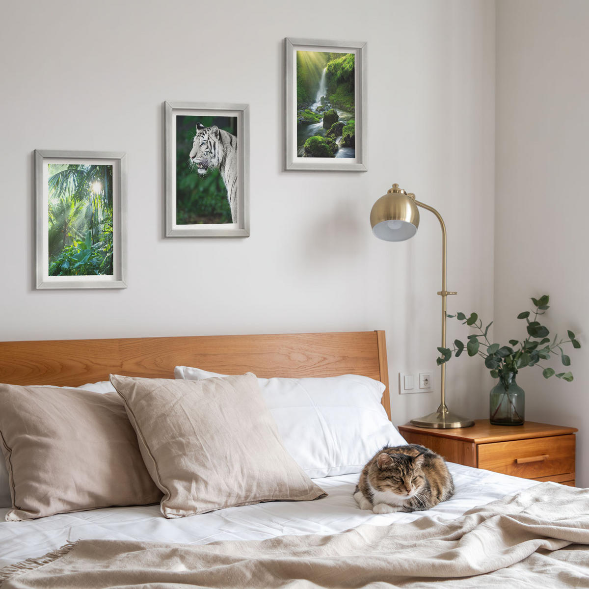 BILDER SET 3er Set - 20x30 cm Silberner Rahmen - Dschungeltigerwasserfall - Silberfarben, Kunststoff (20/30cm) - TULUP