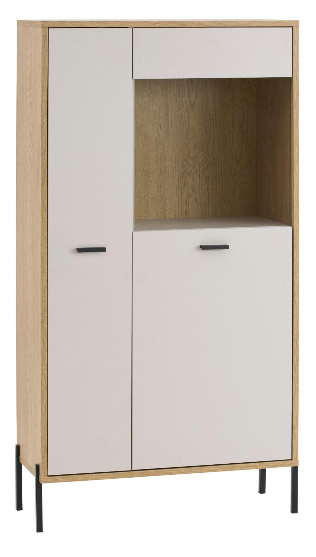 VITRINE Kaschmir, Eiche 80 x 150 cm, HIGHBOARD mit Soft-Close - Kaschmir/Eichefarben, Glas/Holzwerkstoff (80/150/35cm) - Furn.Design