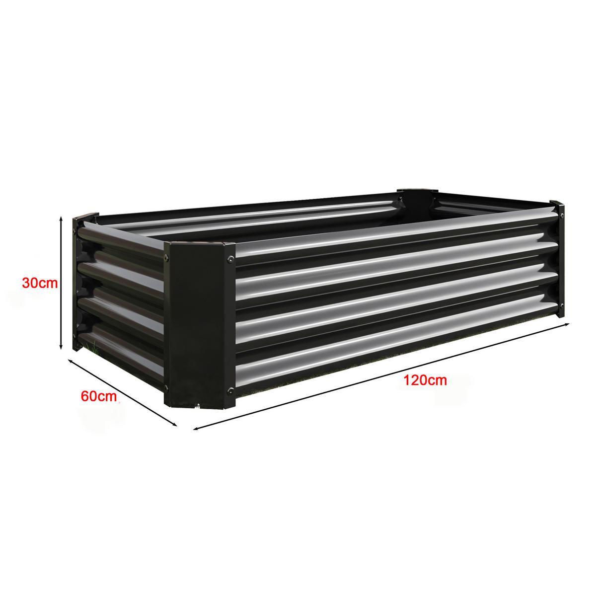 HOCHBEET 120/90/30 cm Schwarz (ohne Boden) - Schwarz, Metall (60/30/120cm) - Oxeza