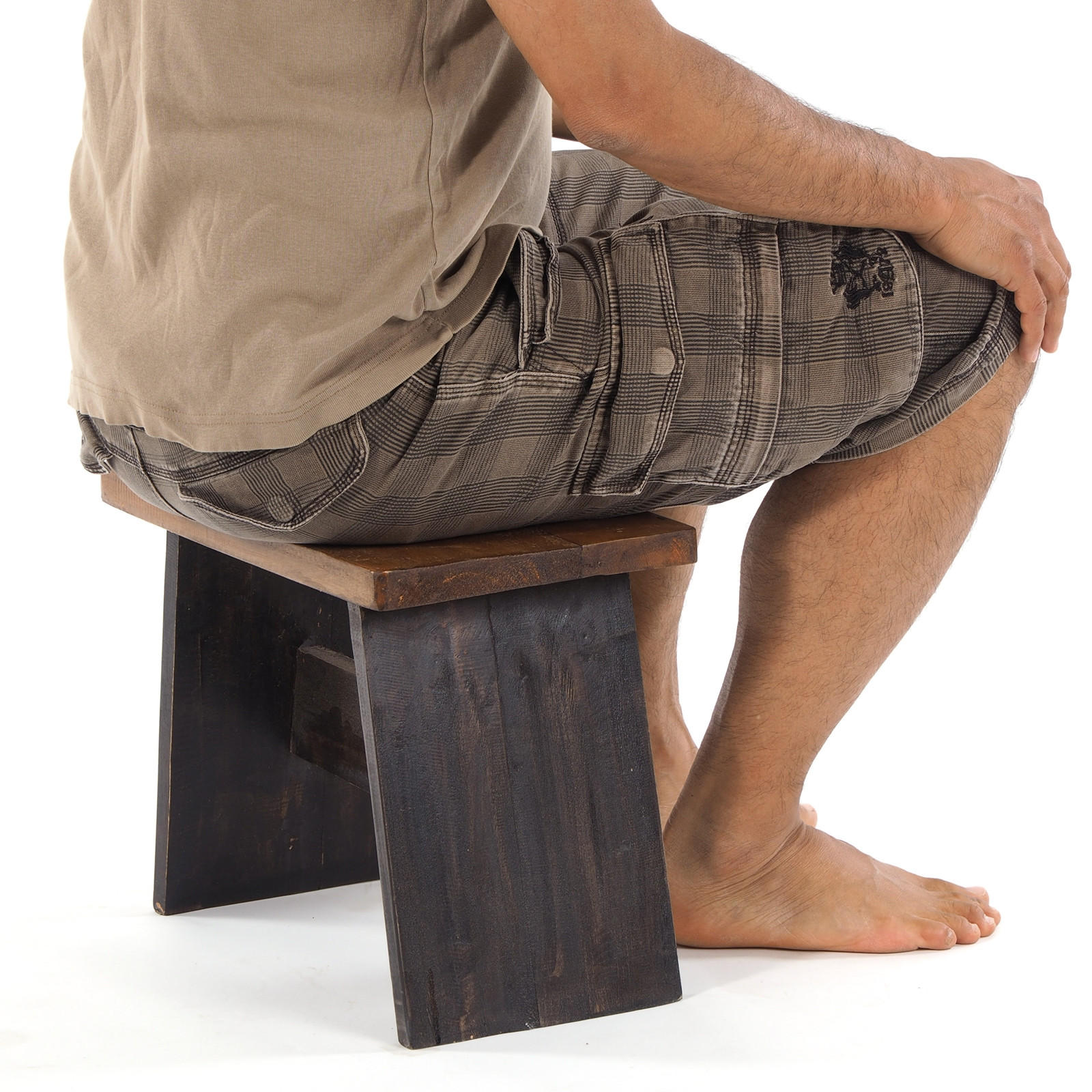 HOCKER SCHEMEL 40 Mahagoni Massivholz 04 schwarz-natur - Graubraun, Holz (40/31/25cm) - DESIGN DELIGHTS