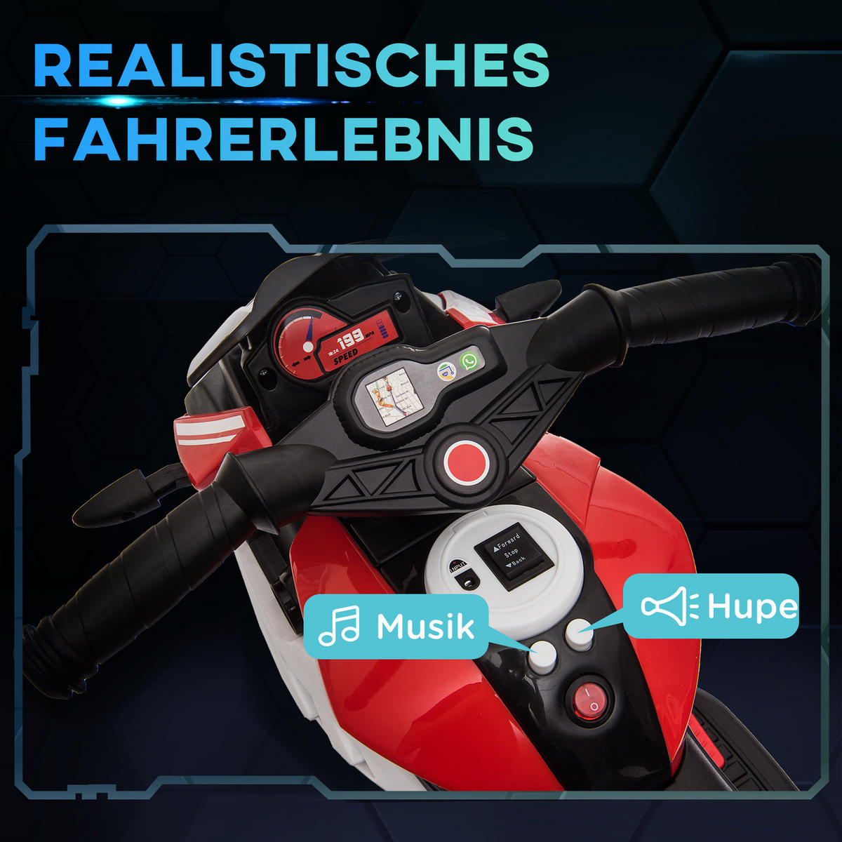 KINDER Elektromotorrad - Rot/Schwarz, Kunststoff/Metall (86/42/52cm) - HOMCOM