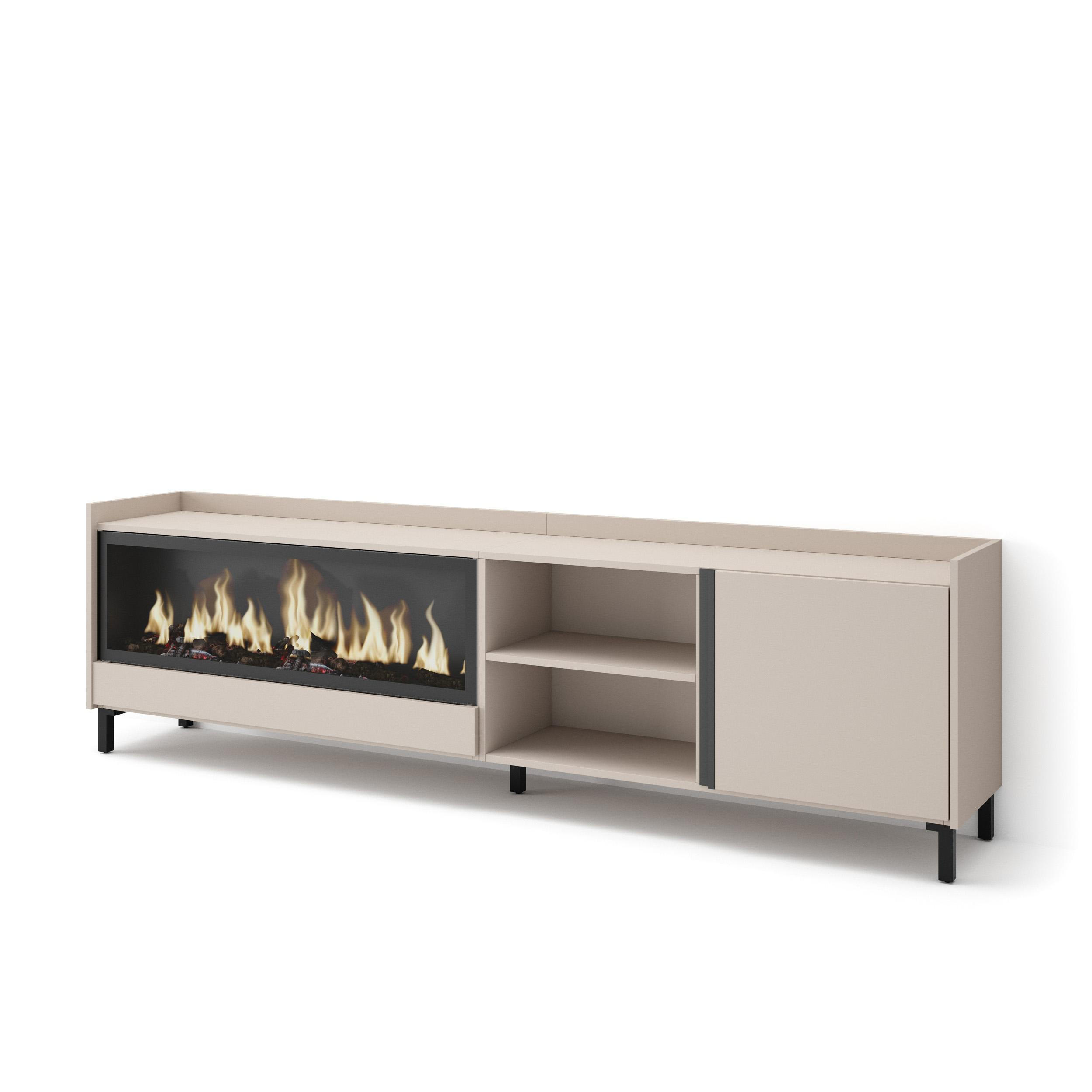 LOWBOARD, Beige, 212/35/61cm, Kamin mit Feuereffekt XXL - Beige, Holzwerkstoff (212/61/35cm) - Skraut Home