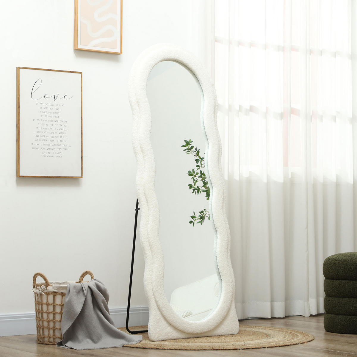 GANZKÖRPERSPIEGEL 160 x 60 cm Gewölbter Standspiegel mit Wellendesign, Weiß - Weiß, Glas (60/160/4cm) - HOMCOM