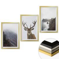WANDBILDER 3er Set - 40x60 cm Goldrahmen - Berglandschaft mit Hirschen - Goldfarben, Kunststoff (40/60cm) - ArtPrintCave
