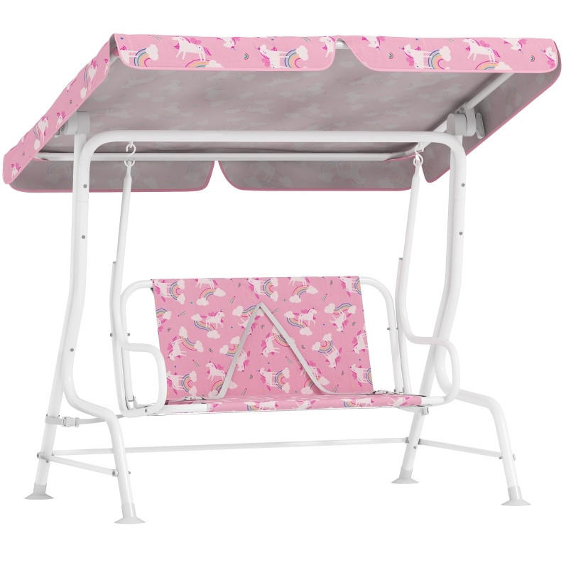 HOLLYWOODSCHAUKEL aus Metall 75x112x120 cm in Rosa mit verstellbarem Sonnendach - Rosa, Metall (75/120/112cm) - Modfu