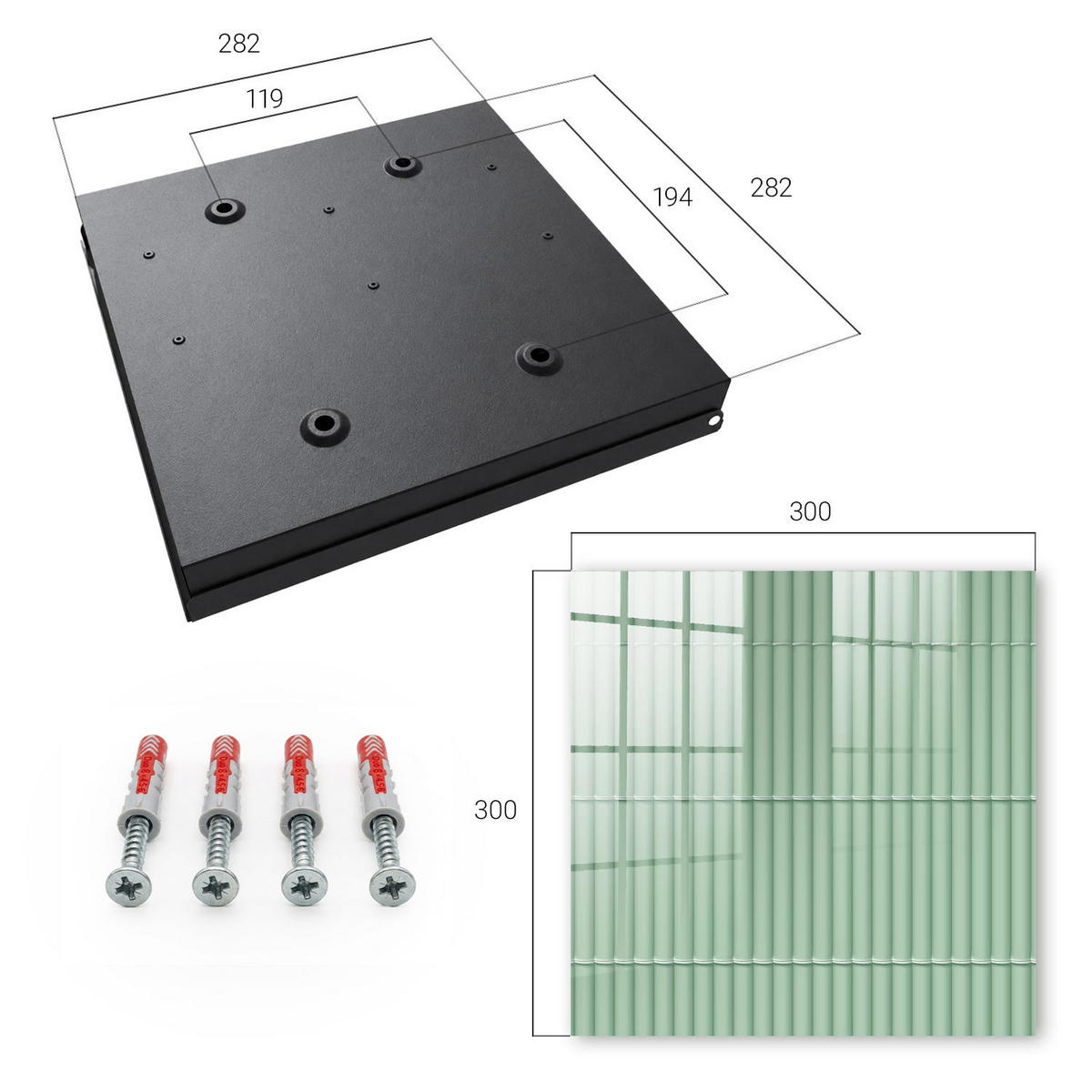 SCHLÜSSELBOX Schwarz 30x30 cm- Türöffnung nach rechts - grüne Streifen - Grün, Metall (30/30/5cm) - TULUP