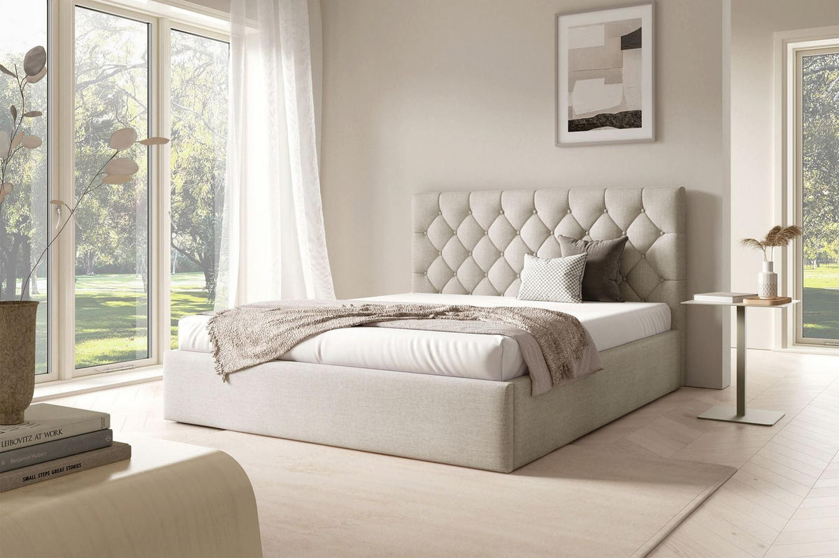 POLSTERBETT Aurevia Hellbeige Samtbezug 160x200 cm - Ecru, Textil (160/200cm) - Selsey