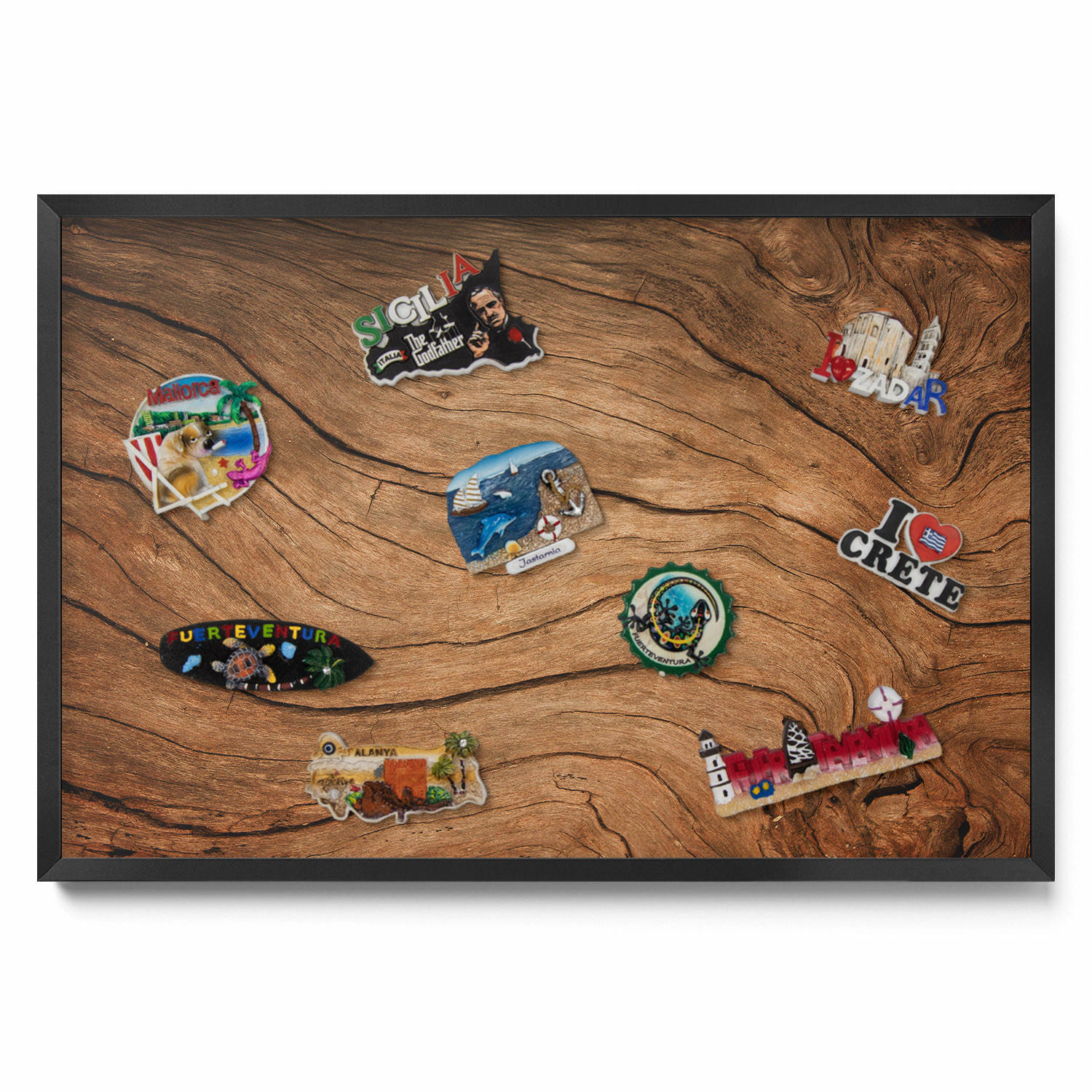 MAGNETTAFEL 60x40 cm Schwarzer Rahmen Aufgebrochene Holzstruktur - Eichefarben, Metall (60/50/0.4cm) - TULUP