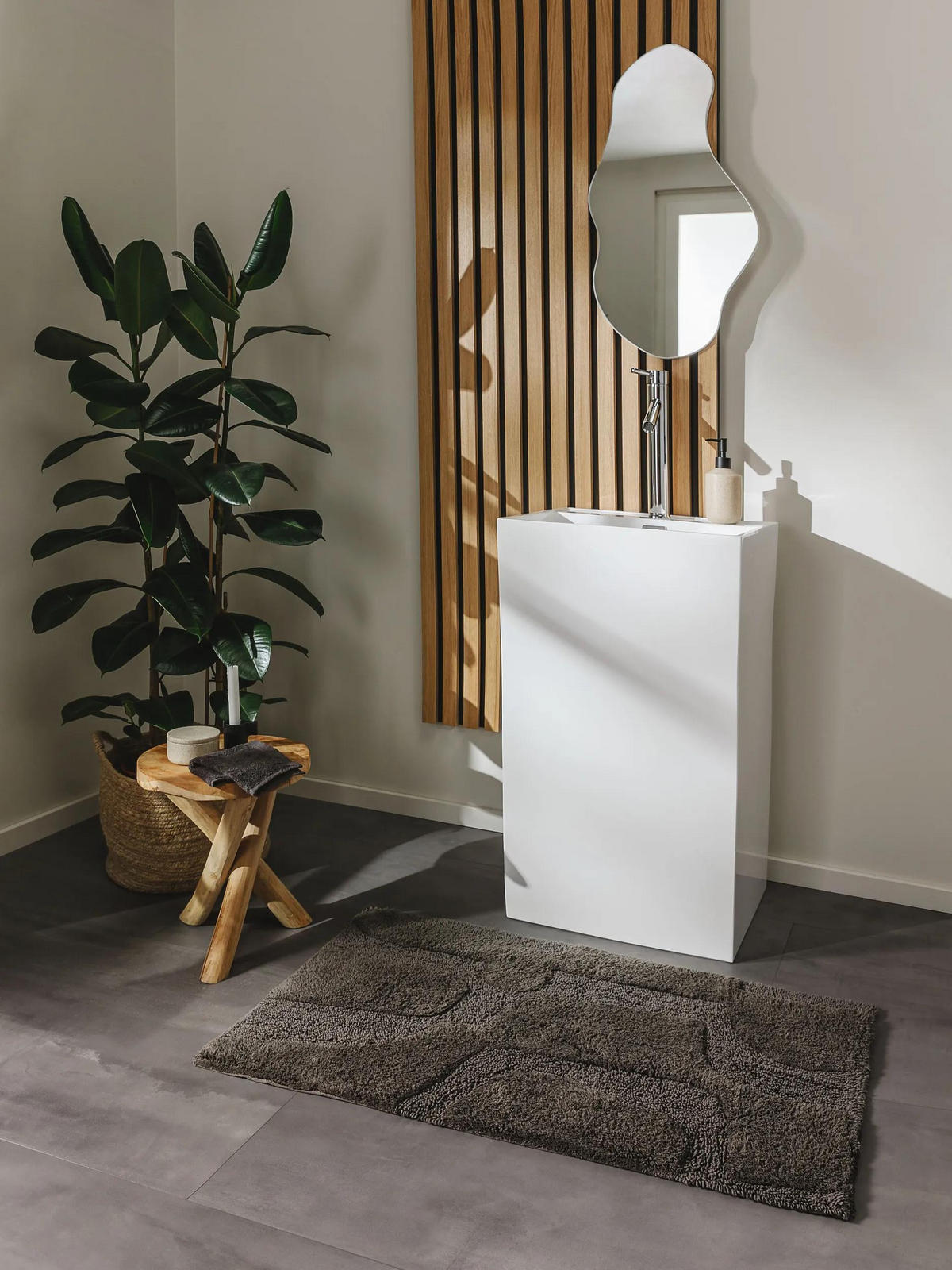 BADEMATTE Nehir Grau 70x120 cm - Grau, Naturmaterialien/Textil (70/120cm) - benuta Nest