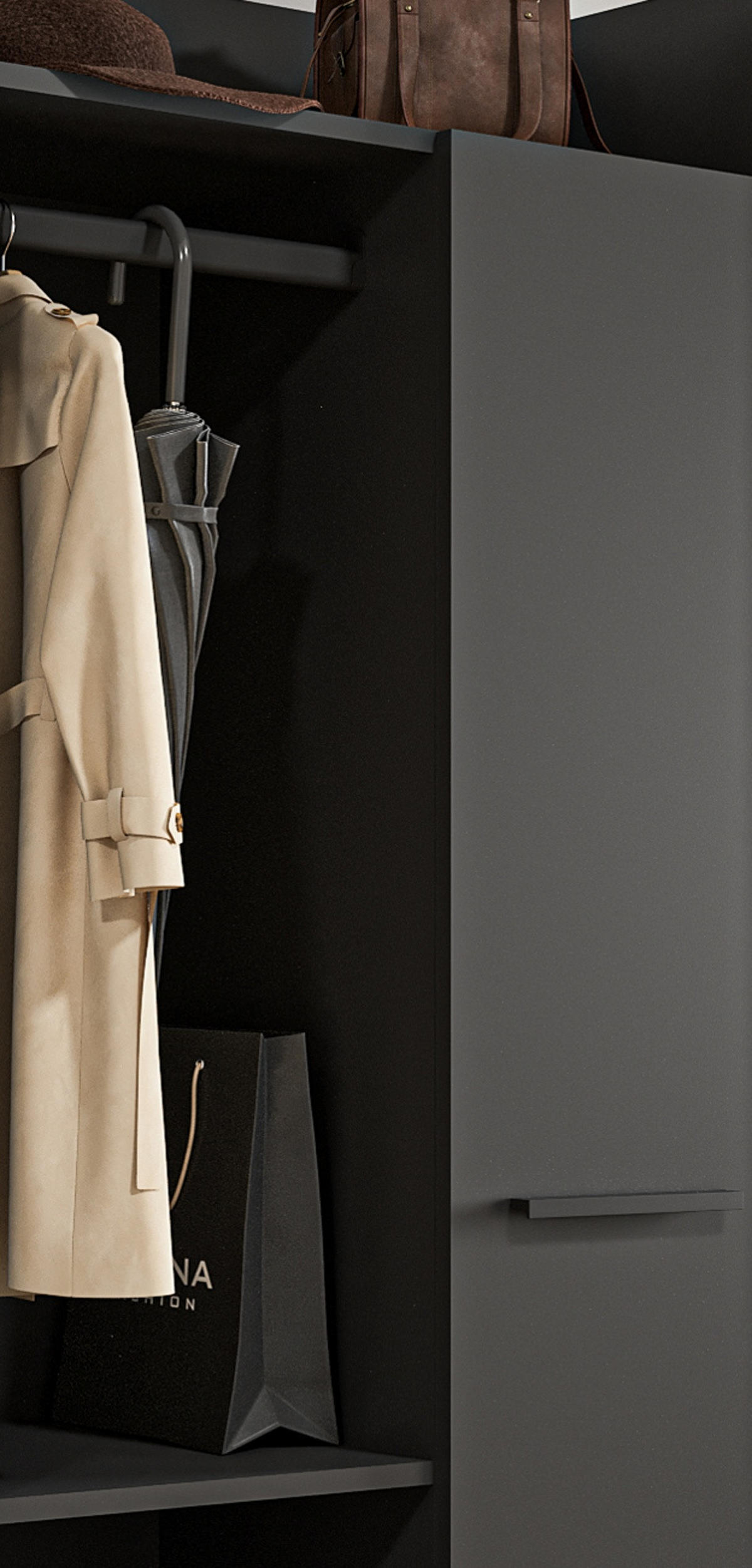 GARDEROBE grau und Nox Eiche, Kompaktgarderobe 105 x 189 cm, Salud - Dunkelgrau/Schwarz, Holzwerkstoff/Kunststoff (105/189/37cm) - Inn.Furn