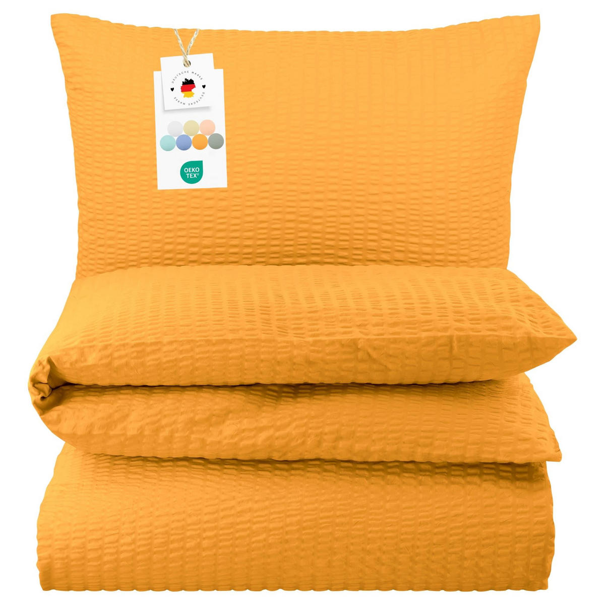 SEERSUCKER-BETTWÄSCHE 135x200 Uni Sommer Bettbezug Bügelfrei aus 100% Baumwolle, Bettbezüge einfarbig Orange Gelb - Orange, Textil (135/200cm) - Carpe Sonno
